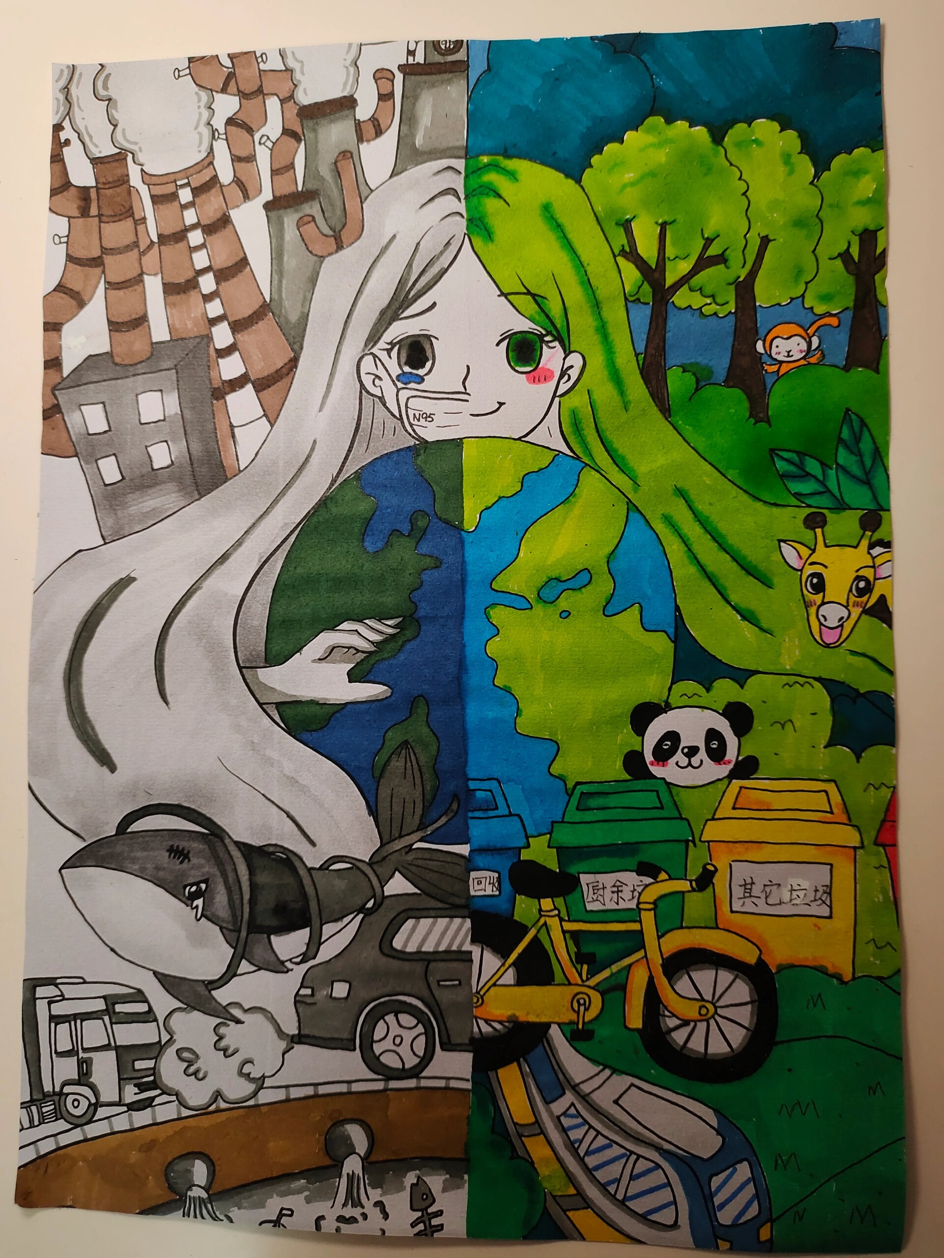 低碳生活手抄报 鬼知道我画了多久 ,只求一个点赞