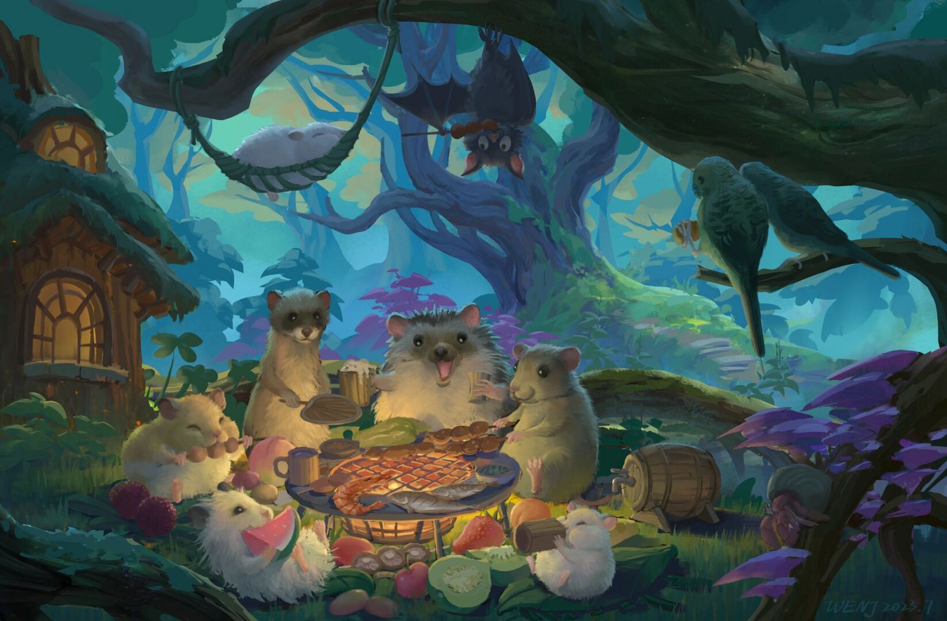 精灵花园小世界|夏夜 这是我的原创ip"精灵花园小世界"的插画,炎热的