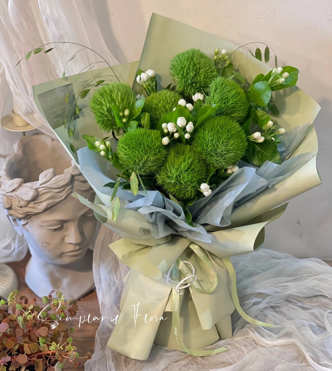 绿石竹(绿毛球)花束 炎热夏日的一抹绿98