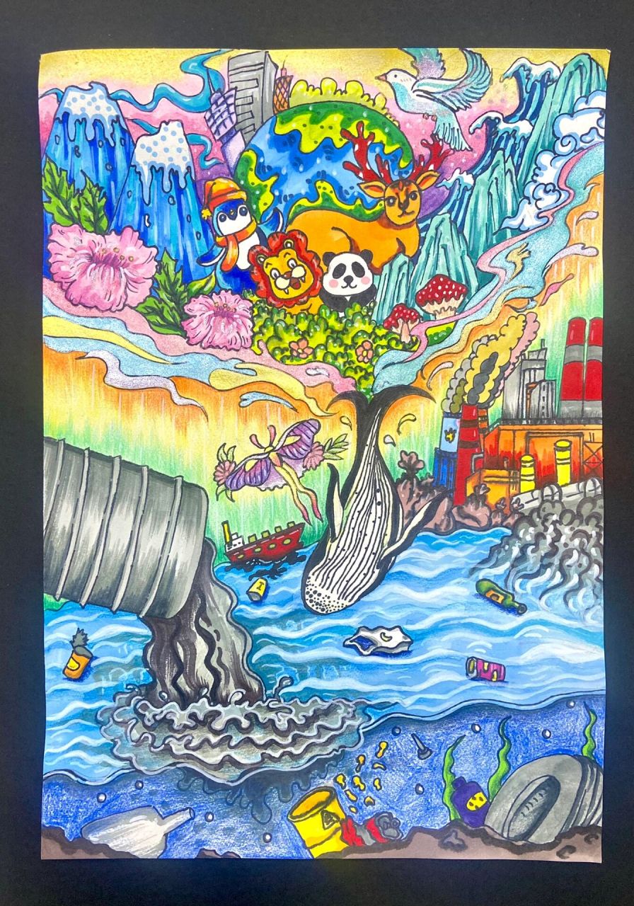 海洋污染保护水资源绘画 海洋污染环保主题:保护水资源 爱护海洋