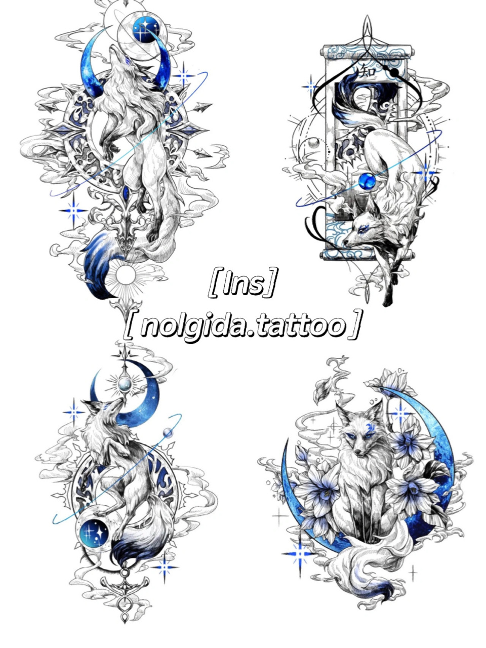 纹身图案分享|97梦幻九尾狐纹身手稿合集 03hello!