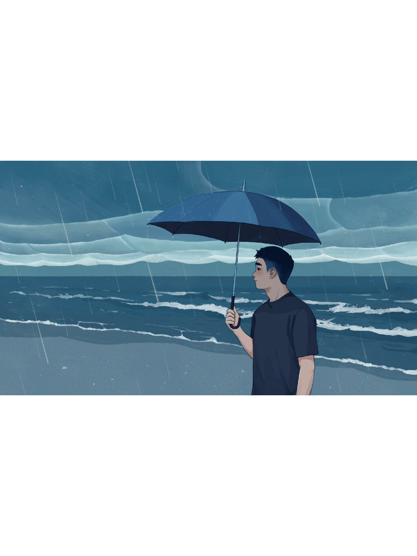 插画壁纸/雨天 最后一刻 其实我还没走 看你背影越来越越远了