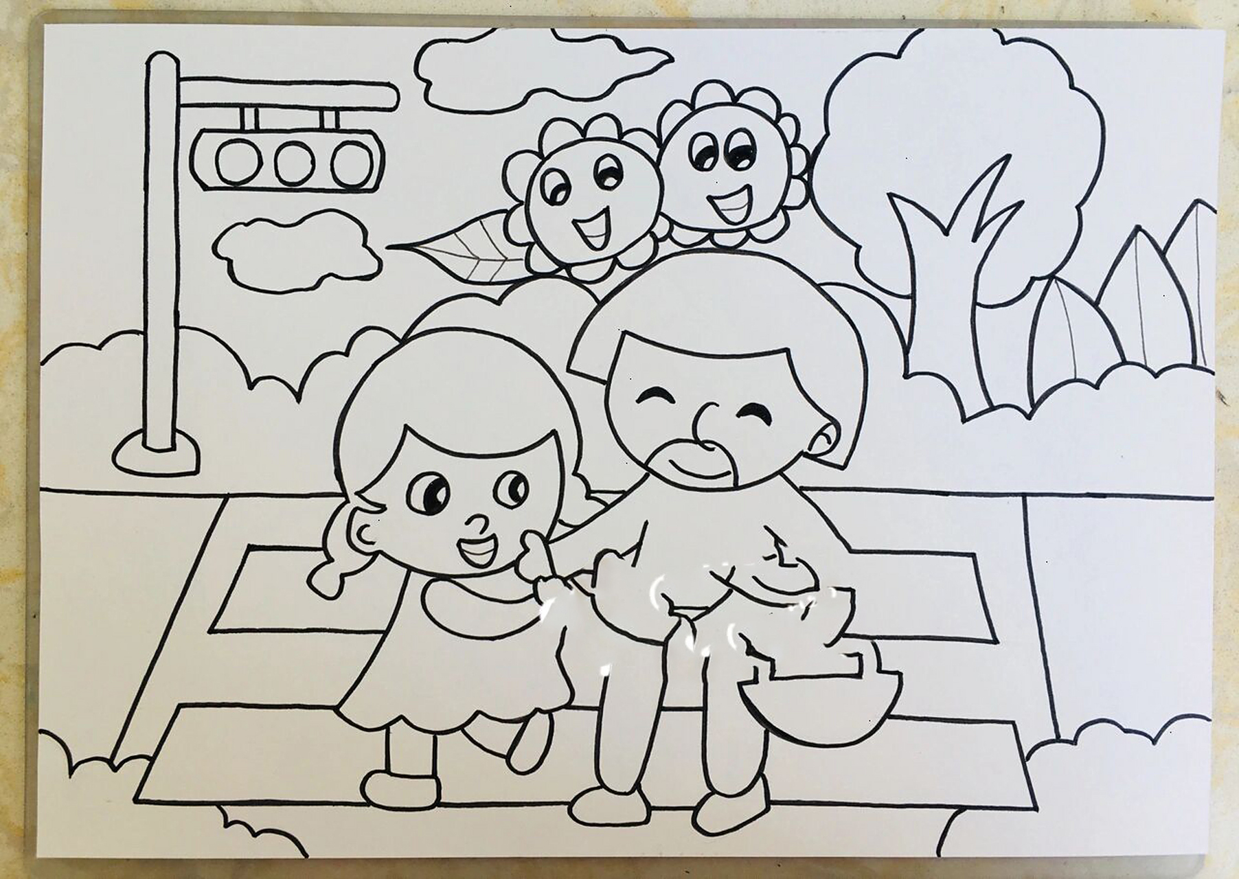 儿童简笔画-81.过马路/尊老爱幼