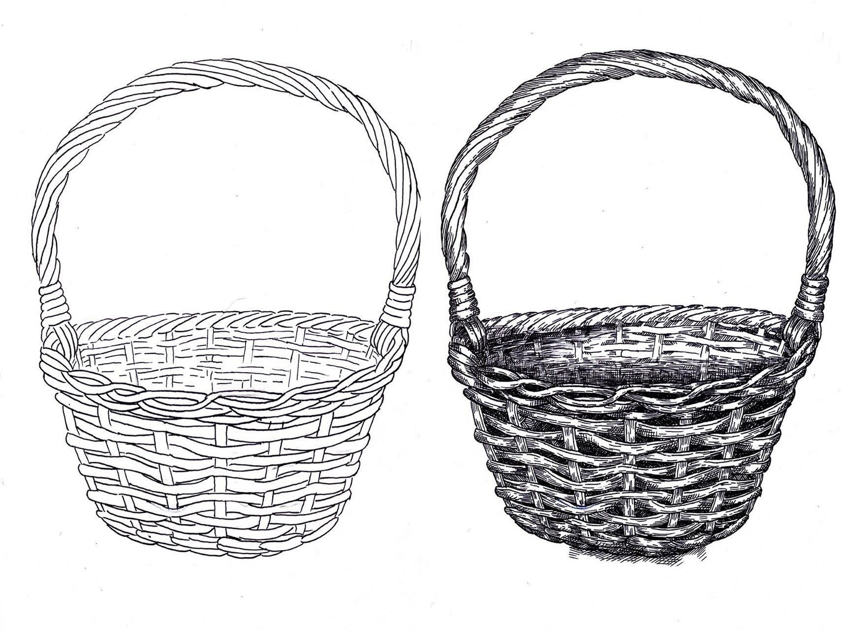 编织篮子写生线描临摹素材生活用静物