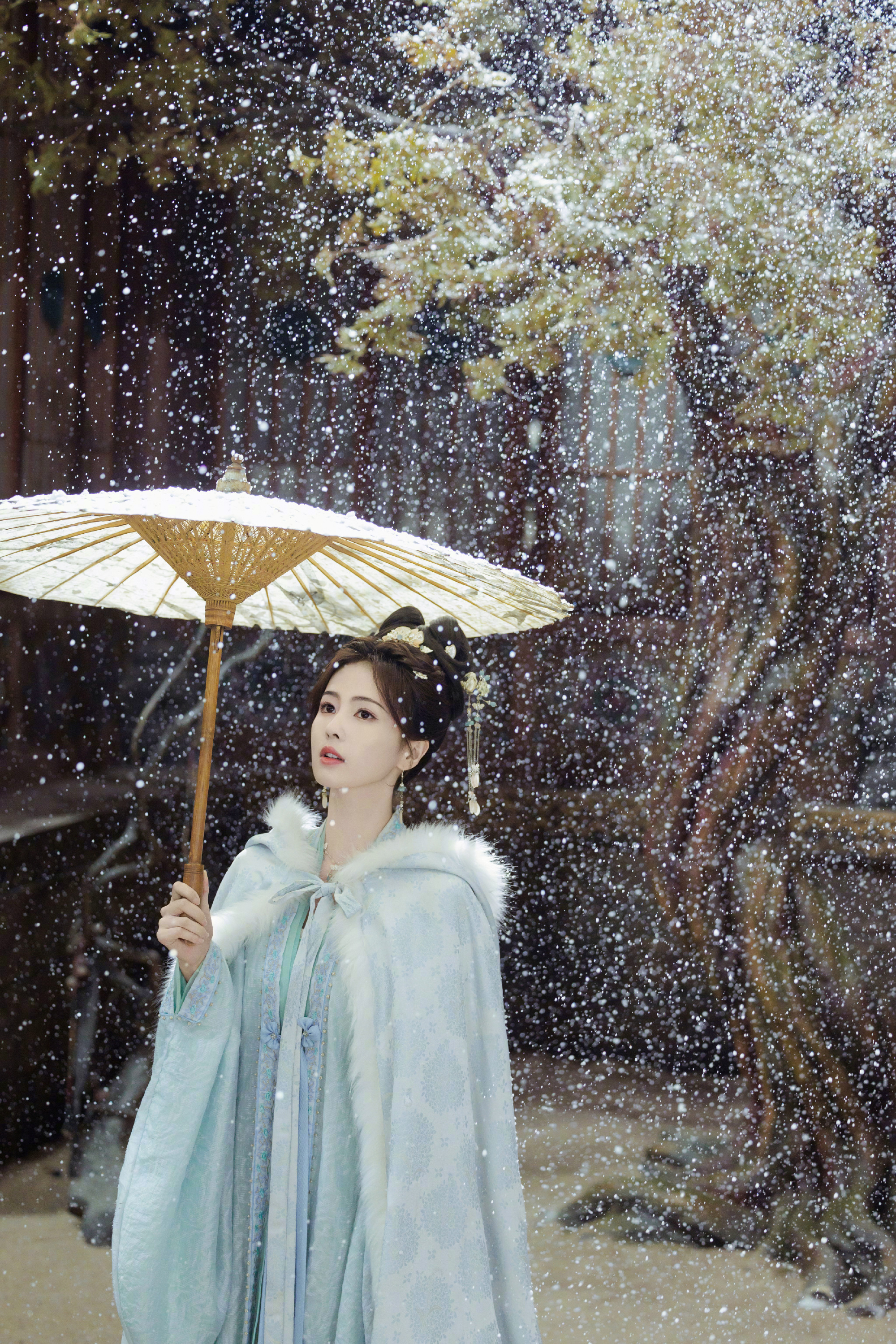 白鹿:雪景撑伞唯美古风大片