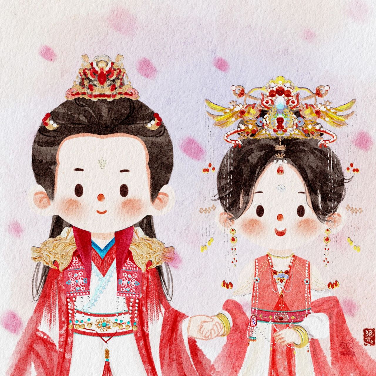 烬明头像7815桑酒冥夜大婚 画了两个版本,半身合影版和头像情头版