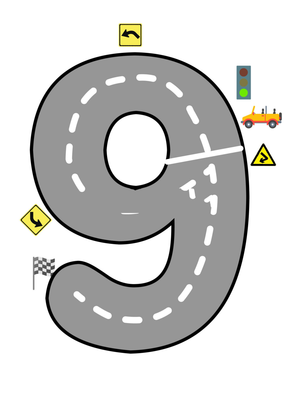 幼儿园环创控笔训练数字公路0-9可打印素材 幼儿园数字0-9书写教学 控