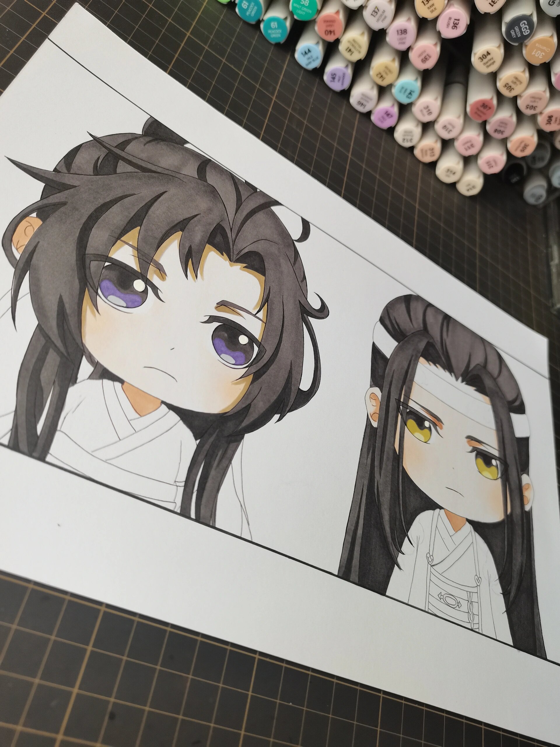 q版动漫人物 魔道祖师 魏无羡,蓝忘机 手绘