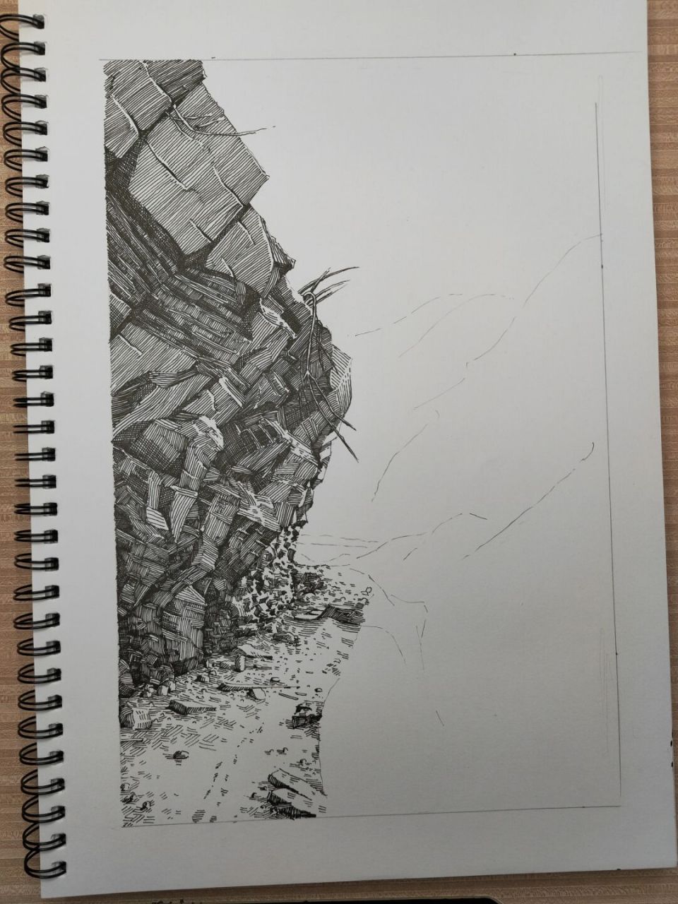 【钢笔画】石头山经典画法步骤   一:石头山的经典的画法: 1.