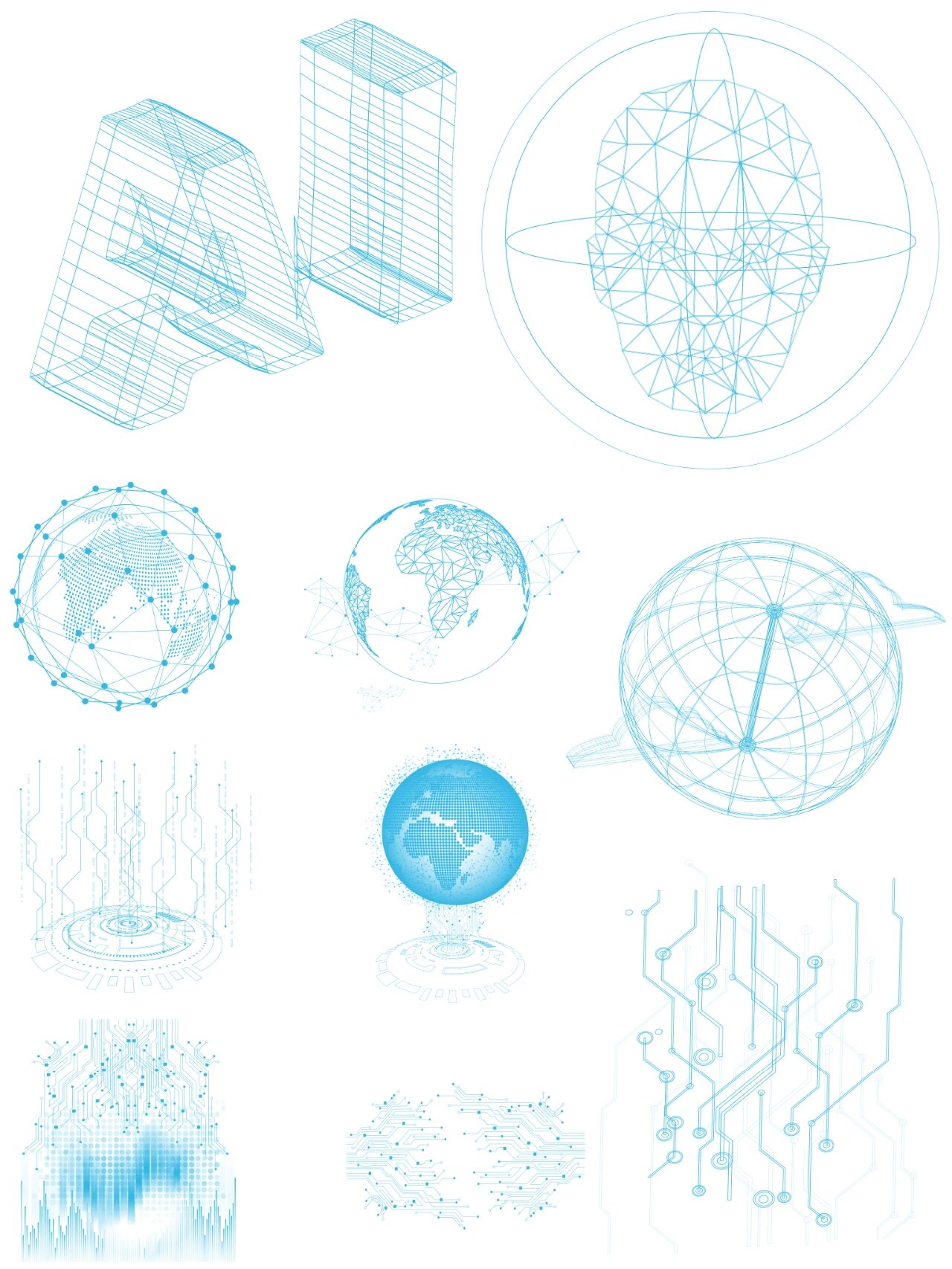 🔥ai/ps科技感线条图案,矢量元素可编辑 🌈科学创新浩瀚,创新之星