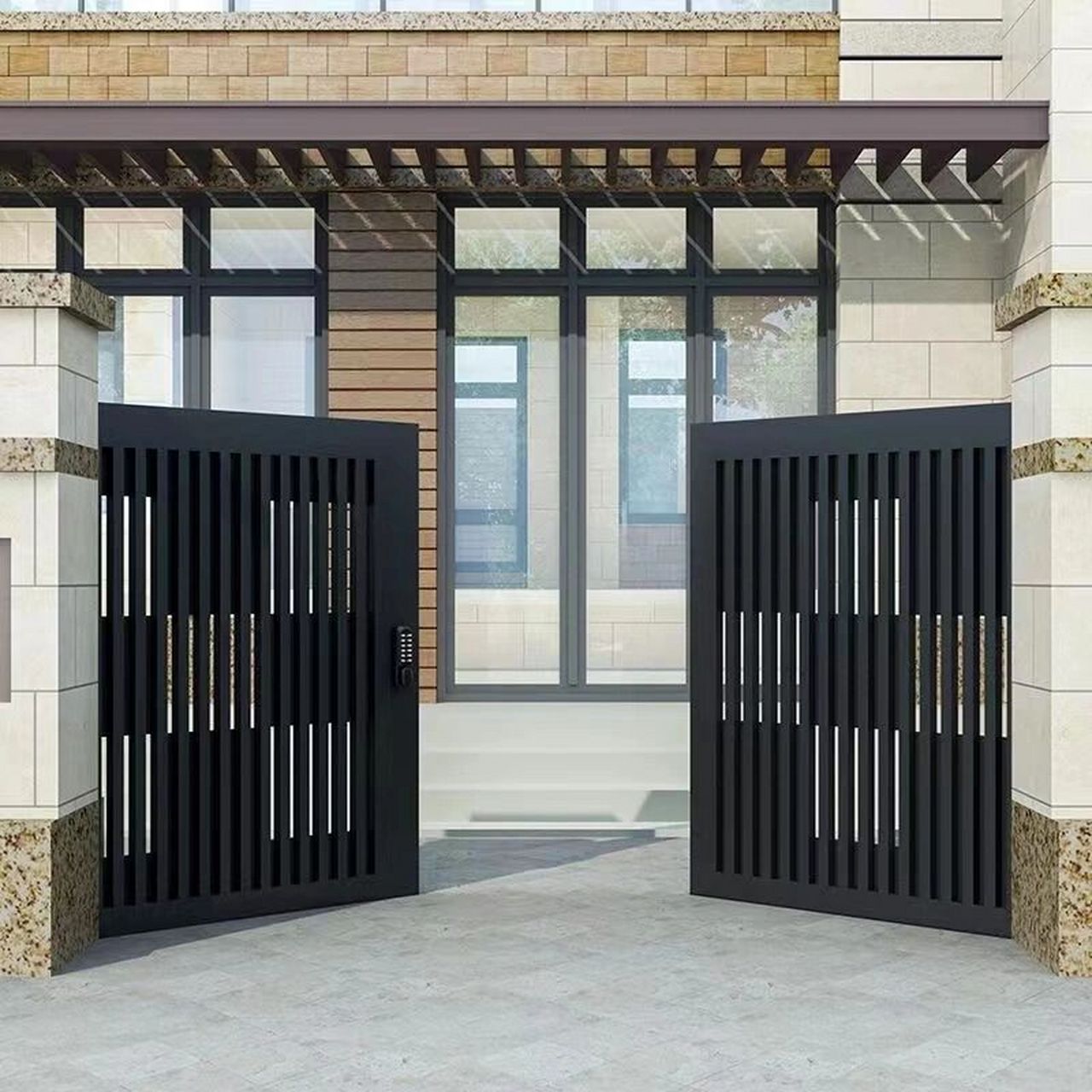 铝艺庭院大门简约风双开门别墅大门效果图