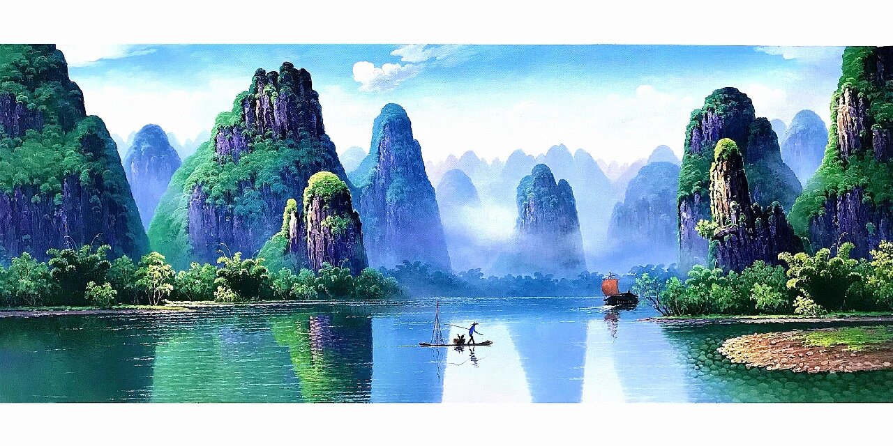 96今日作品:客订油画《桂林山水油画系列》 96画幅尺寸:90厘米
