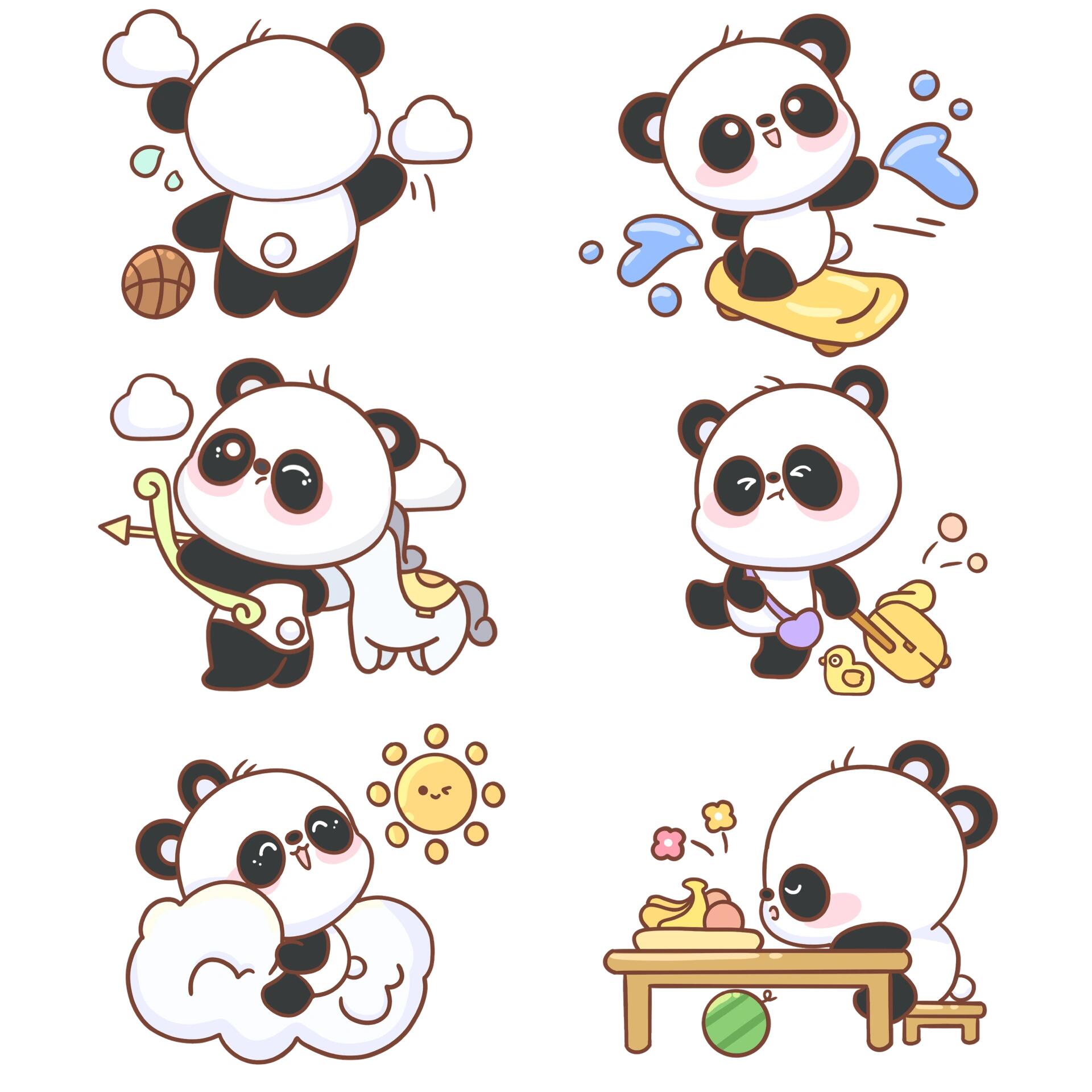 99今日素材 	 94手绘整套中国风国潮风熊猫动物插画素材 94卡通