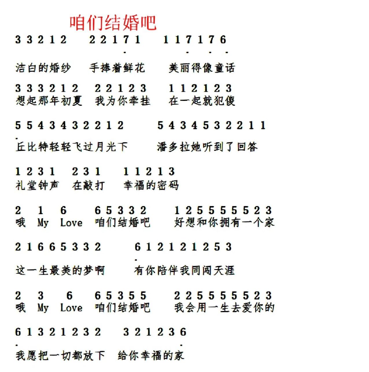 《咱们结婚吧》简谱