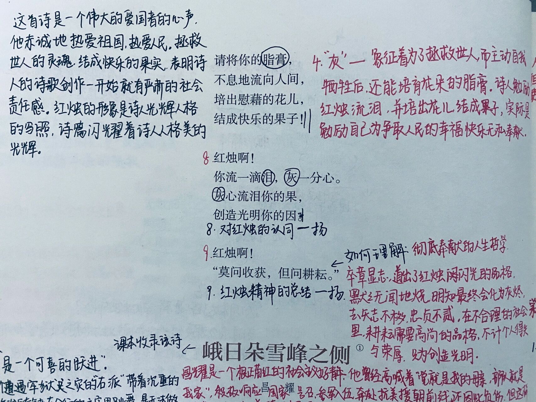 高一必修上《立在地球边上放号》《红烛》笔记