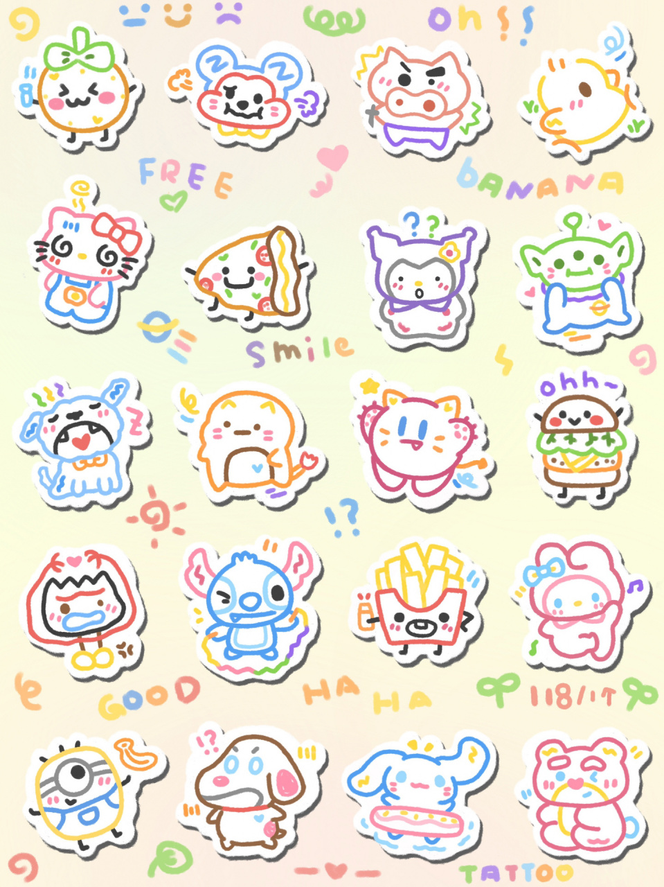 卡通纹身|超可爱mini简笔画手稿～ 彩色简笔画真的太可爱惹!