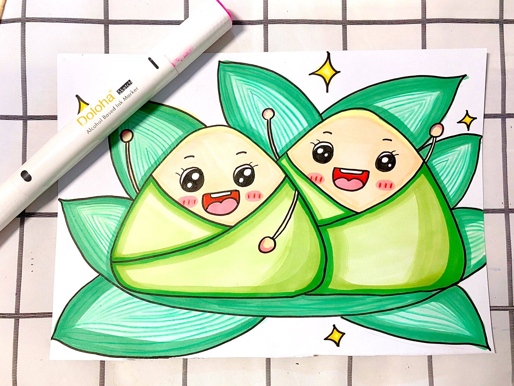 00儿童画|《粽子》 06粽子的画法和涂色都比较简单,适合年龄较小