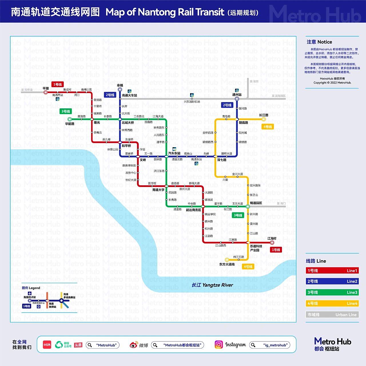 南通地铁2023线网图及远期规划图 可能是我国最后一个独立建设地铁的