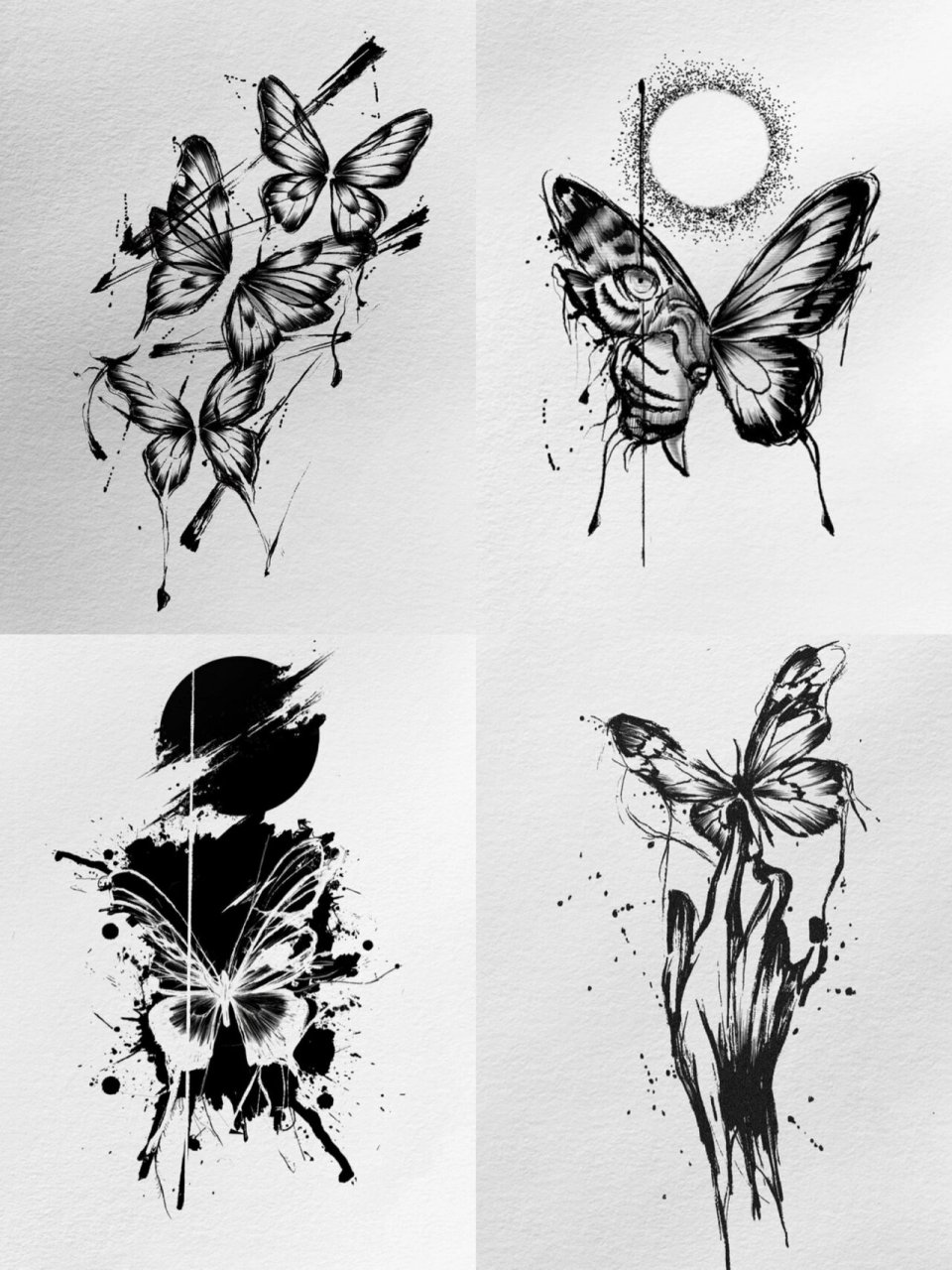 tattoo丨纹身手稿丨黑白纹身丨女生蝴蝶纹身