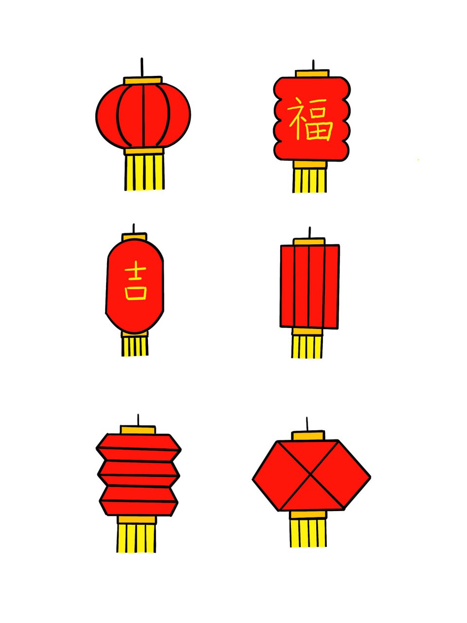 6种不同灯笼画法 简单易学的灯笼简笔画,适用于各种新年主题画
