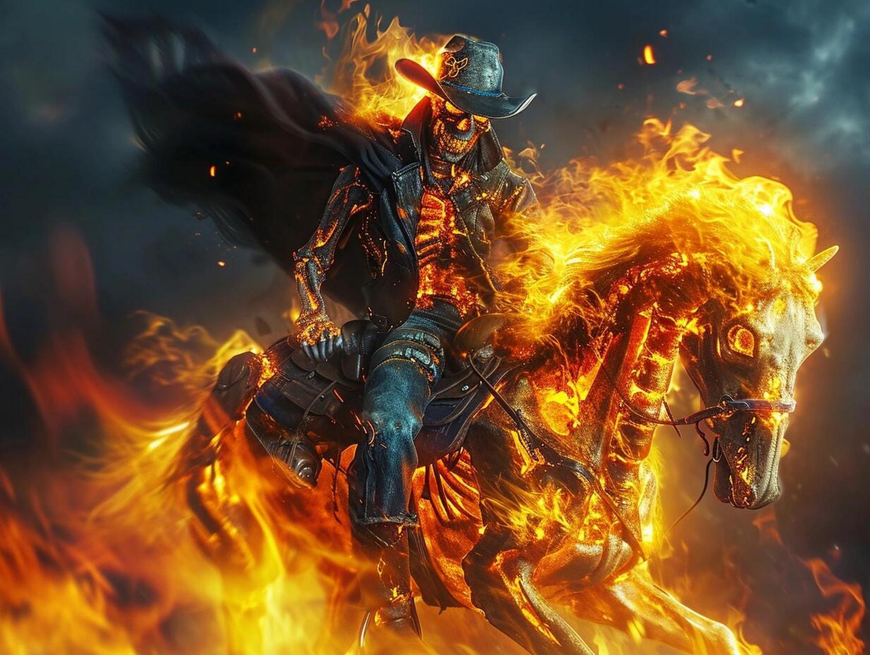 初代恶灵骑士 在月色下,恶灵骑士,身披黑夜,驾驭火焰骏马,穿梭于荒凉