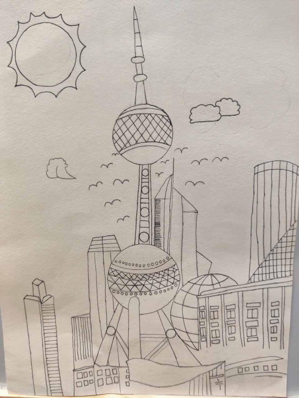 今日简笔画96~上海东方明珠.