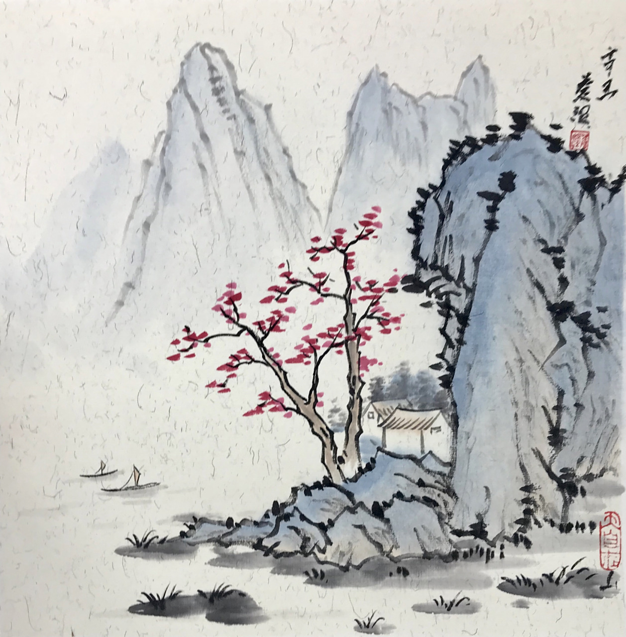 国画山水 简单易学的小品山水画,抓紧跟着步骤图练习一下吧