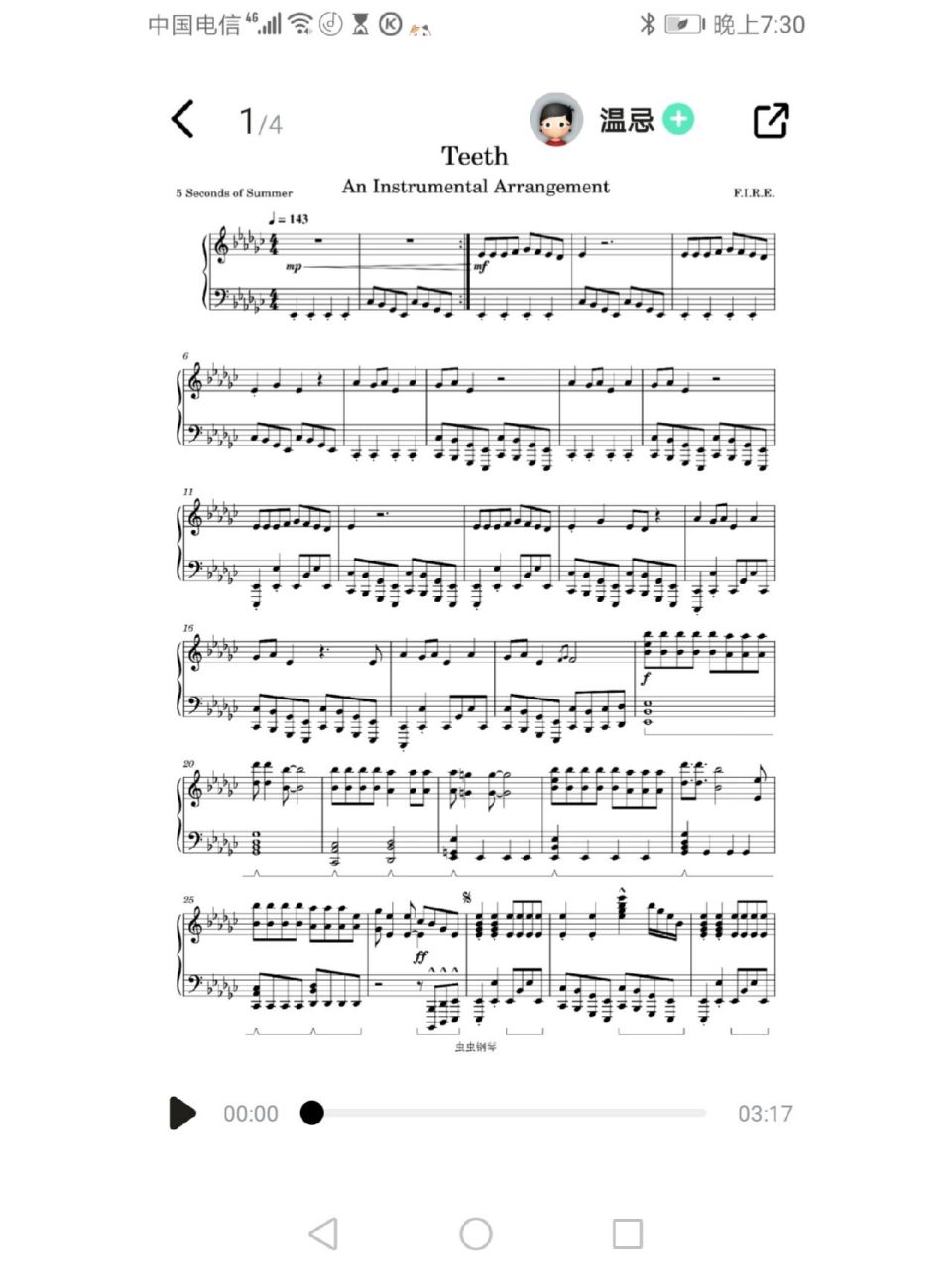 teeth 钢琴谱 teeth 钢琴谱 谱来自虫虫钢琴 好喜欢这首歌,升降号虽然