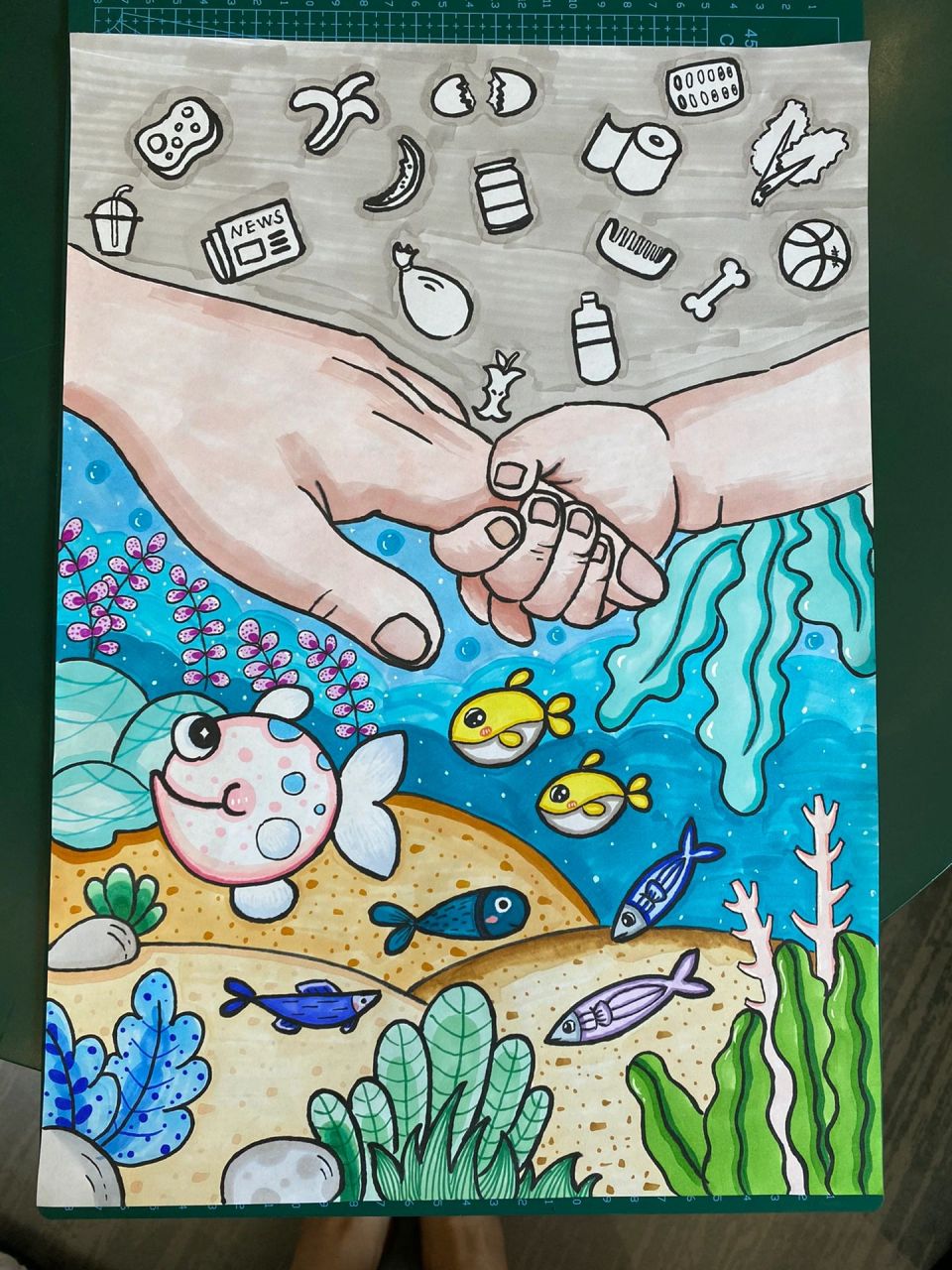 马克笔——保护海洋主题 保护海洋手绘主题画