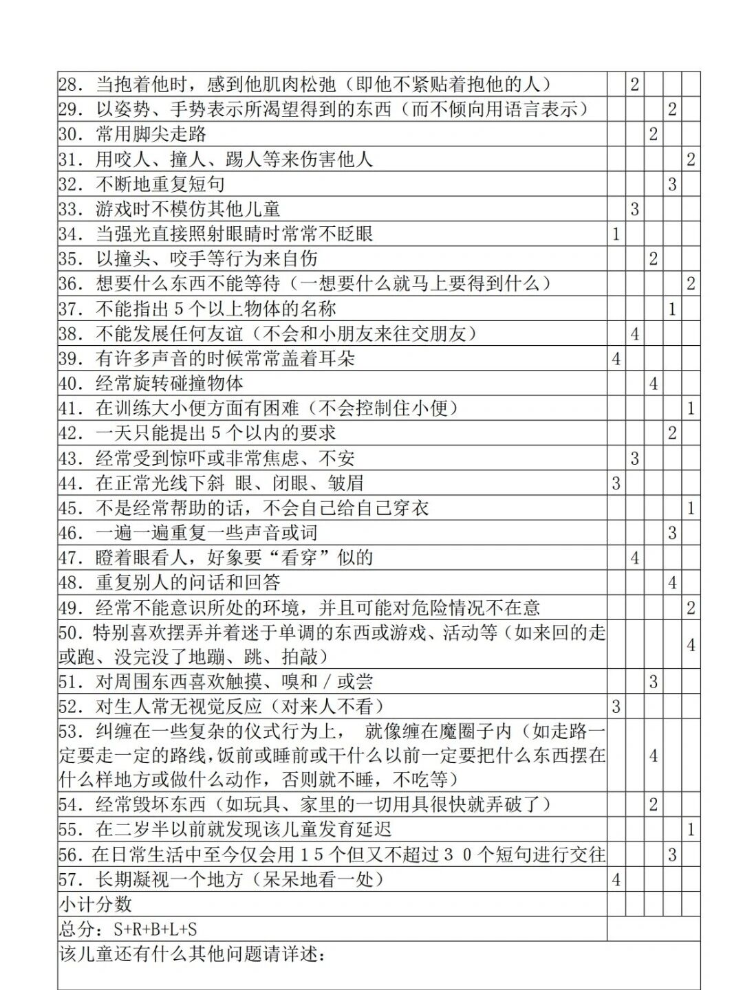 自闭症行为评定量表