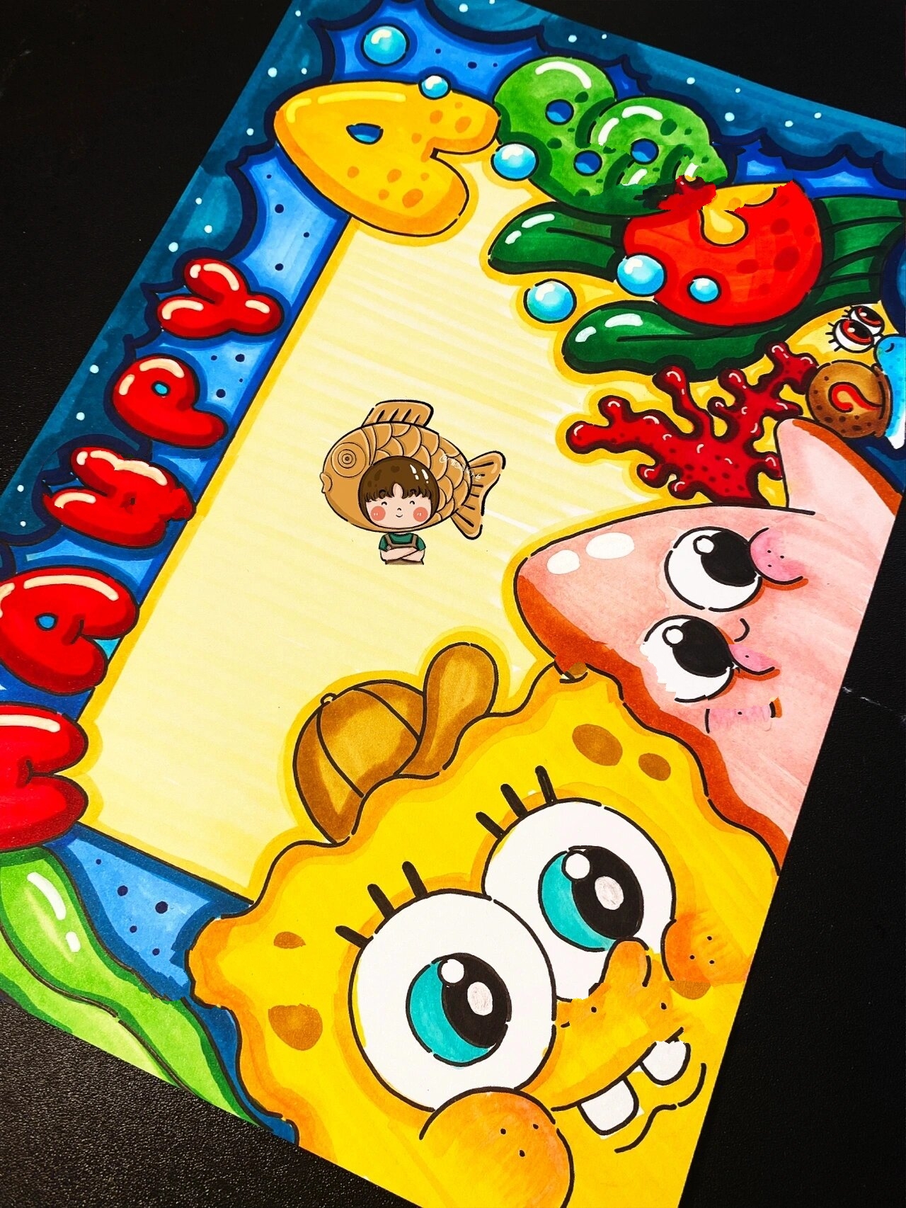 【英语手抄报】有线稿可打印 海绵宝宝派大星 英语手抄报画了第二版