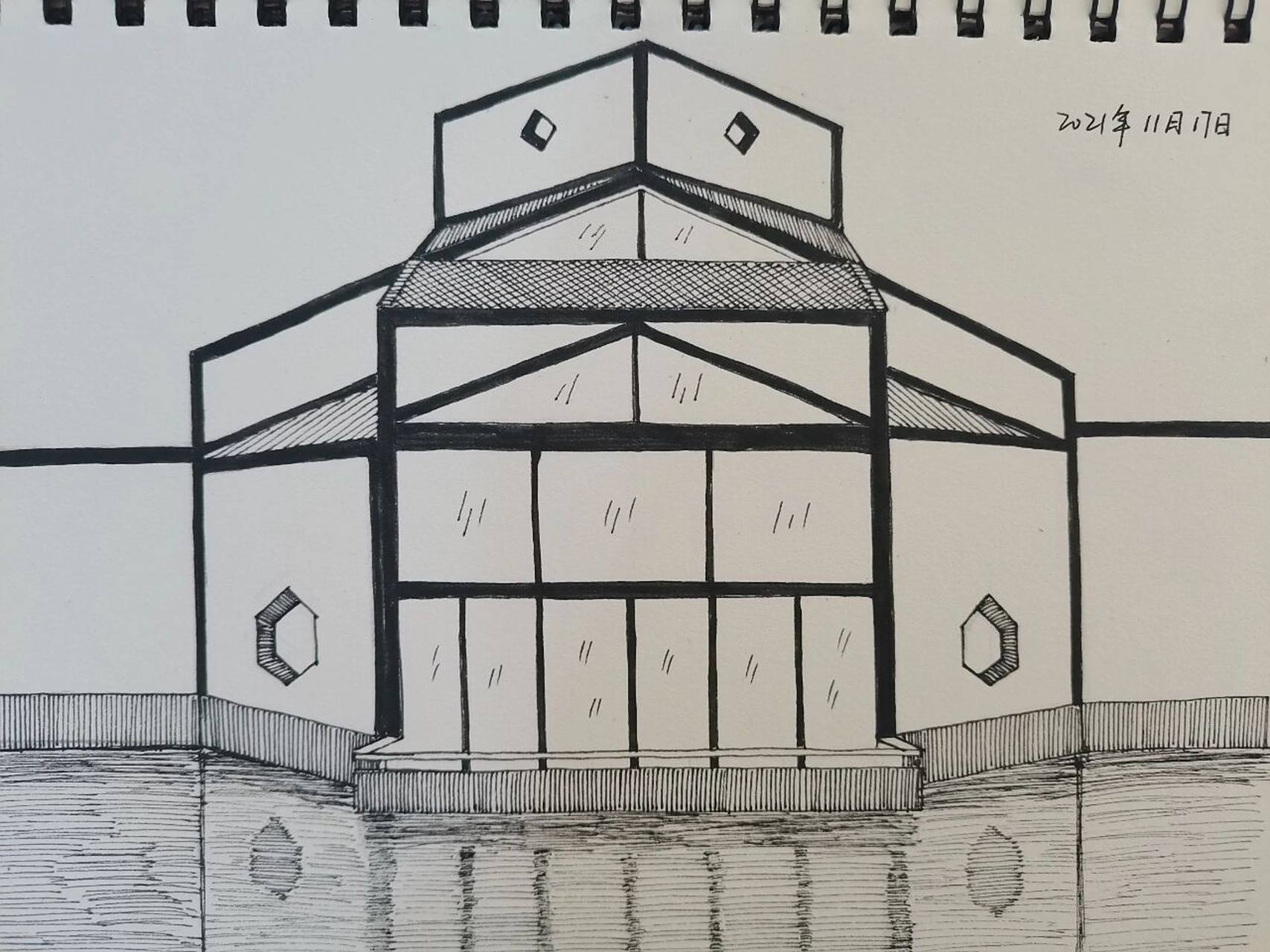 控笔练习/黑白线条画建筑—苏州博物馆 #画画# #控笔# #建筑# #建筑设