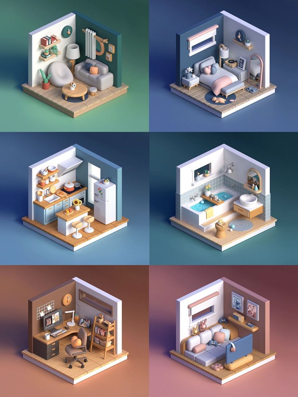 房间c4d建模-集合奉上～ 小房子建模六个啦!
