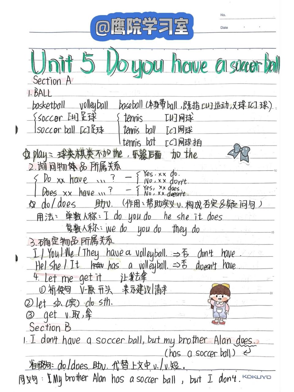 七上～人教版英语笔记94u5～u6 宝们,我来更新笔记啦!