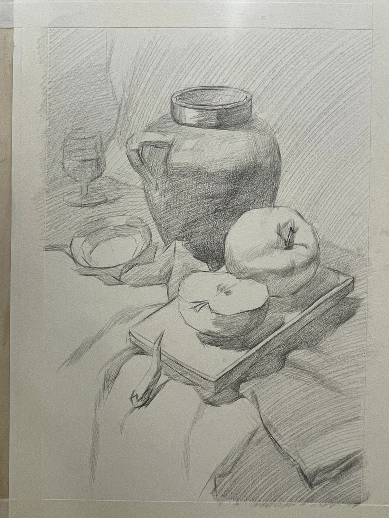 素描静物——简单陶罐水果组合分享🌟 🎀 1.构图,找三线 2.