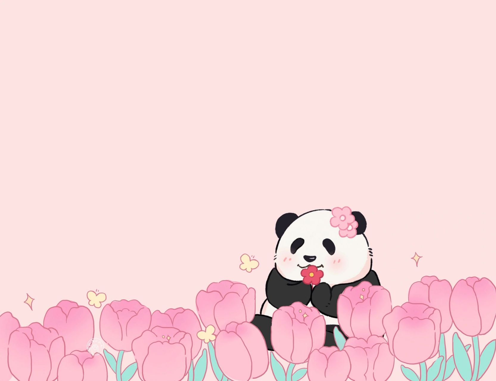 原创ipad熊猫花花壁纸分享   可爱的熊猫花花果赖壁纸,我先用为敬啦