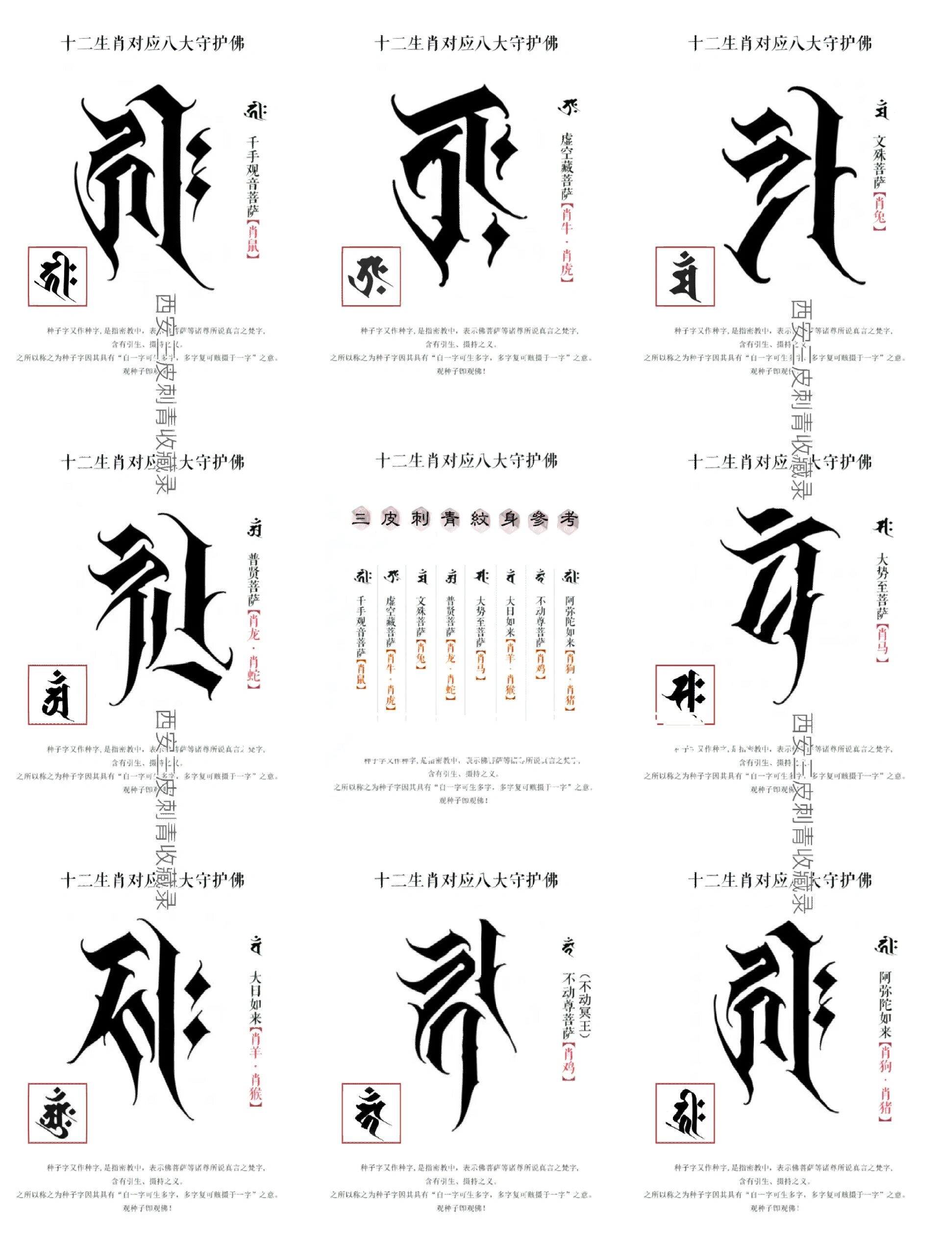 纹身字符·十二生肖对应守护佛种子字符梵文