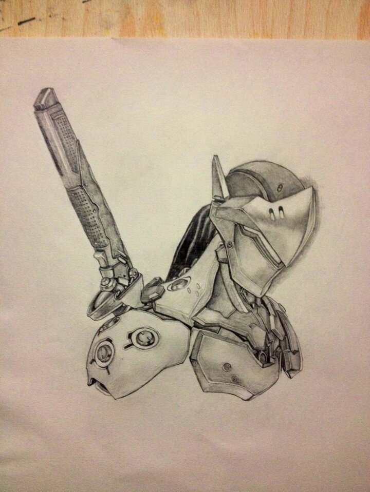 原创手绘守望先锋源氏黑白画 有没有发现这张图是我的头像啊,这是我