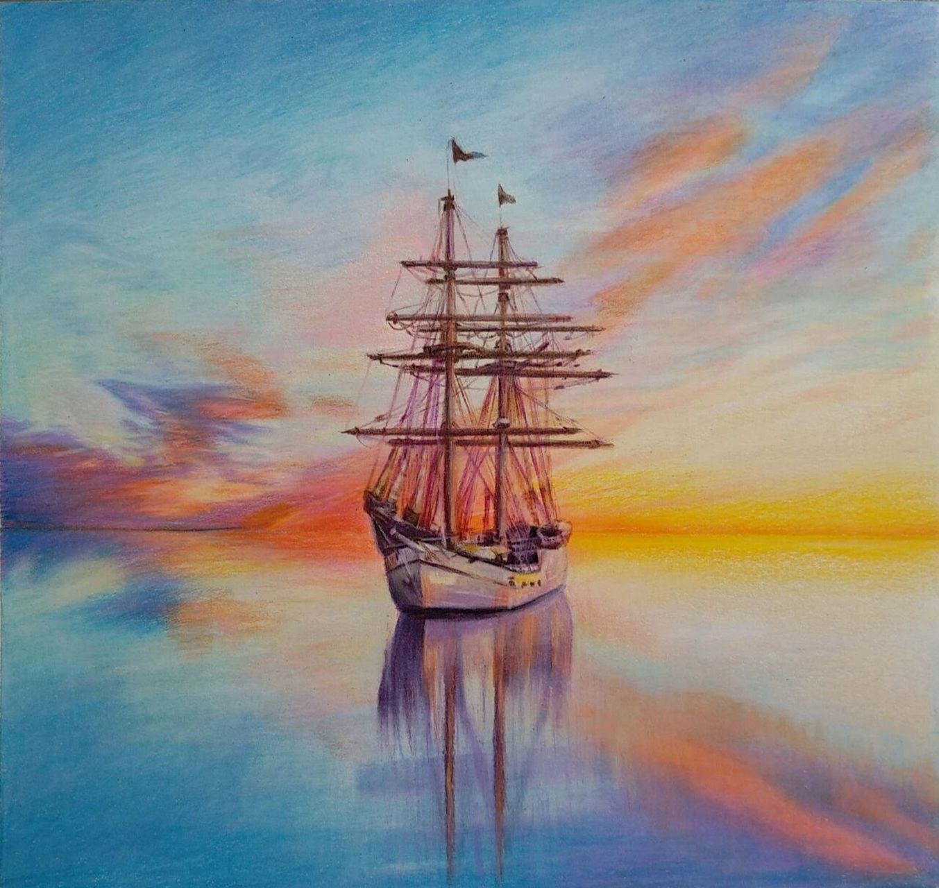 船,彩铅画风景练习第8张(目标100张) 16k小张练习,彩铅风景,绘画日常.