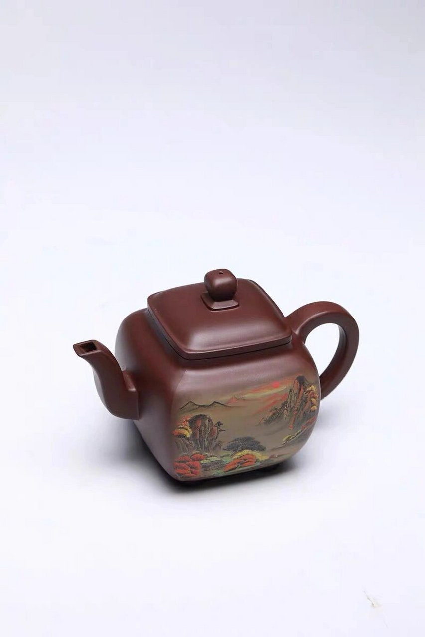 国大师李玮作品 500cc李玮四方鸣远原矿老紫泥纯全手工宜兴紫砂壶