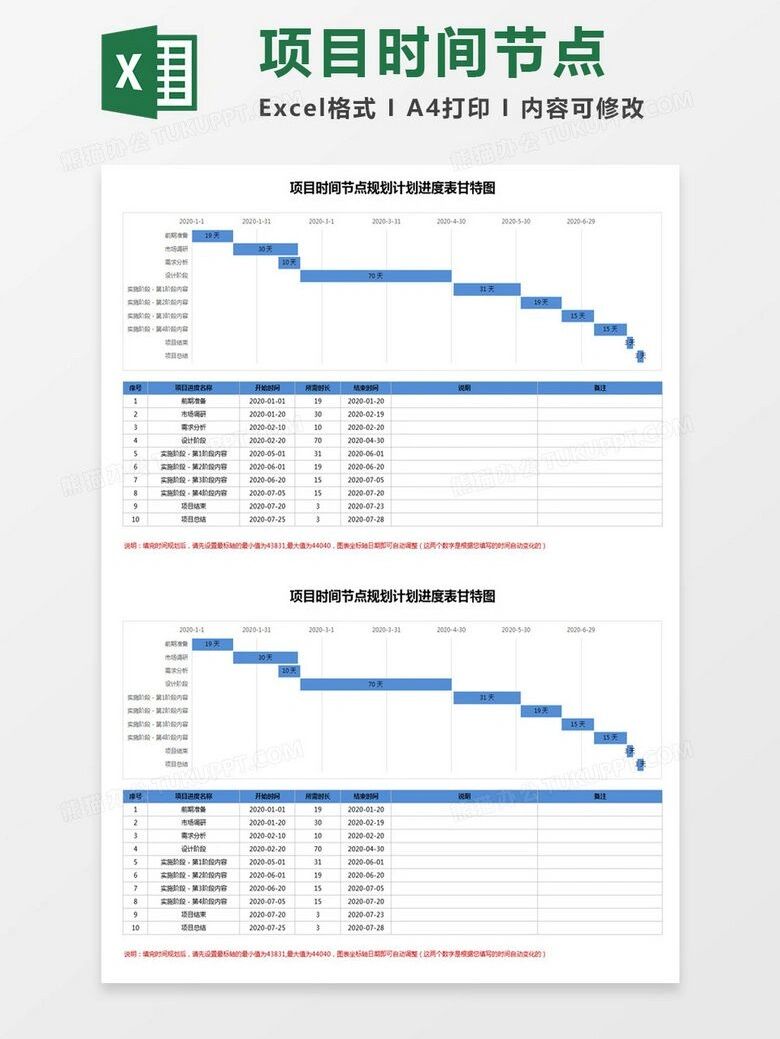 【e-18】项目时间节点规划进度表excel模板