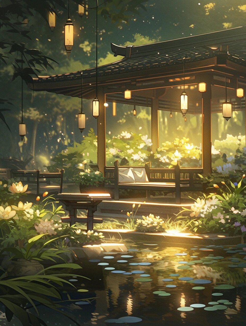 庭院|新中式风格古风场景背景壁纸素材 图源:midjourney