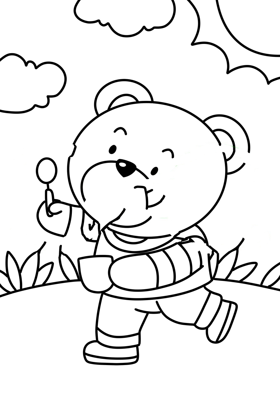 吹泡泡的小熊93儿童创意画 动物儿童画