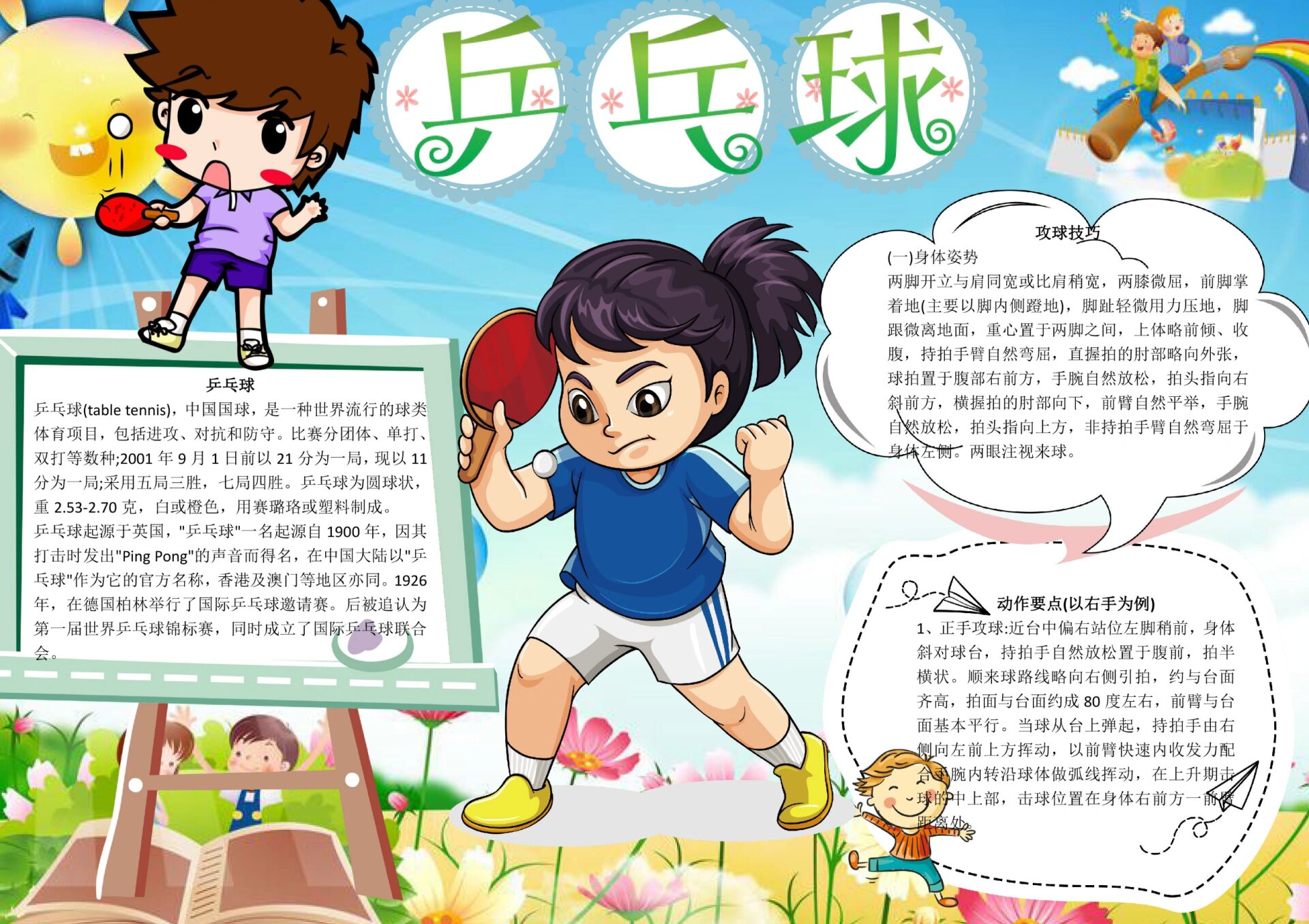 乒乓球小报手抄报模板我爱打乒乓球体育运动