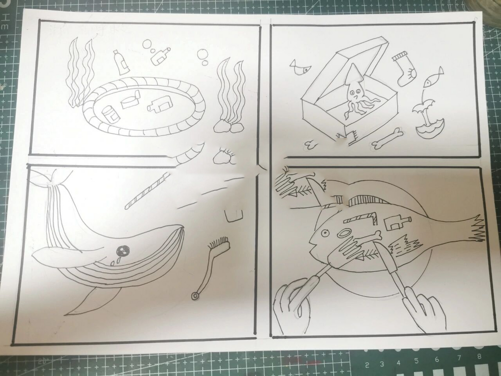 四格漫画—《海洋在呼救》原创