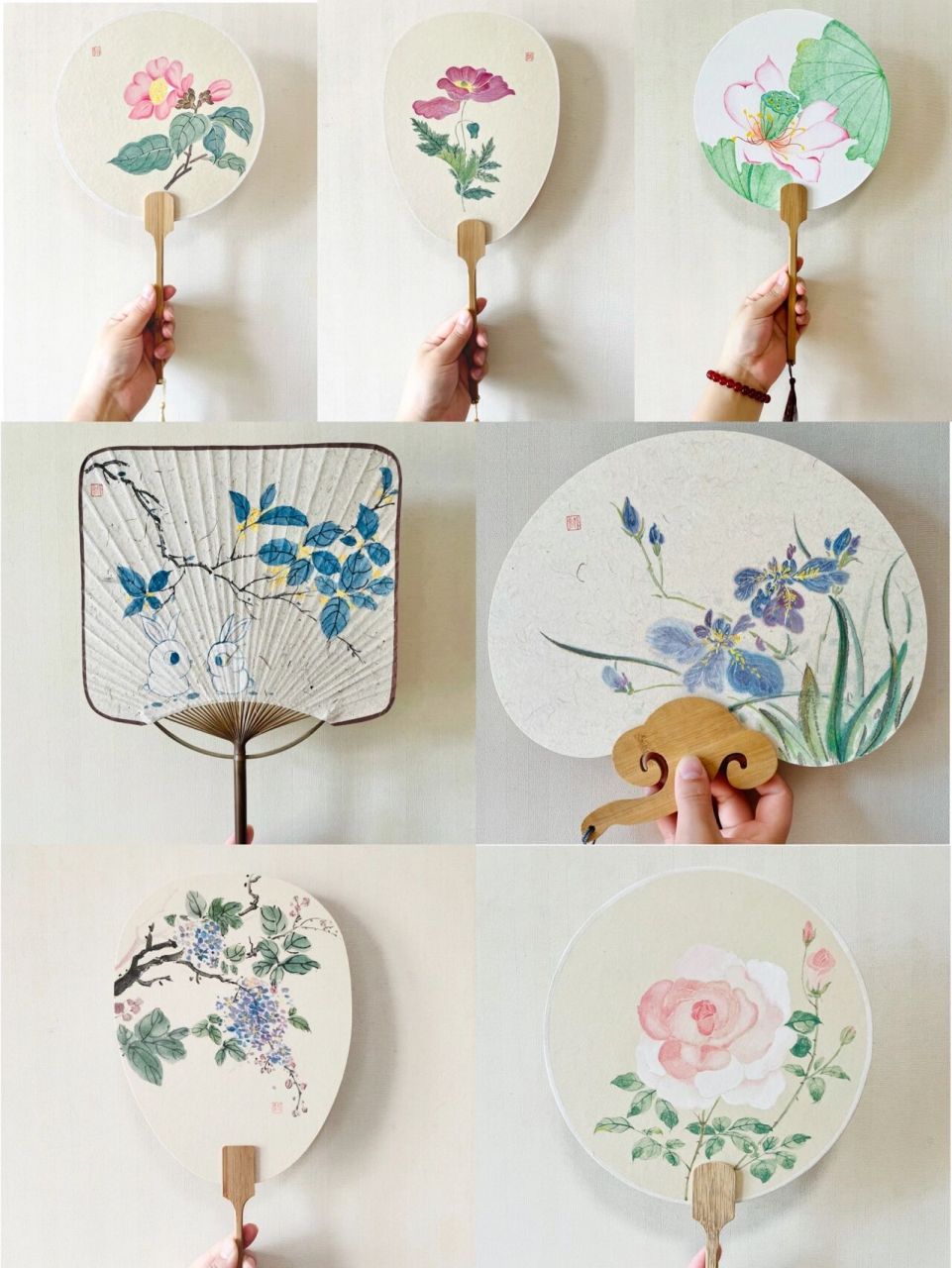 花风/国画扇子 这个夏天完成的一些扇子,画扇子已成习惯