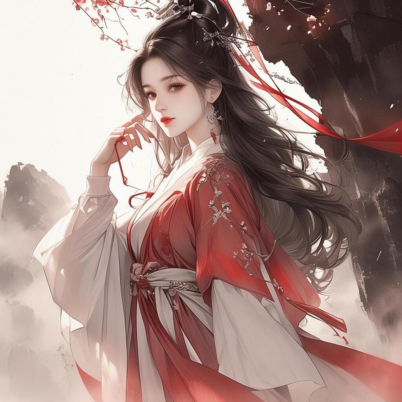 ai绘画|古风红衣美女 关键词分析⬇️ 人物描述:古风女, 行为描述