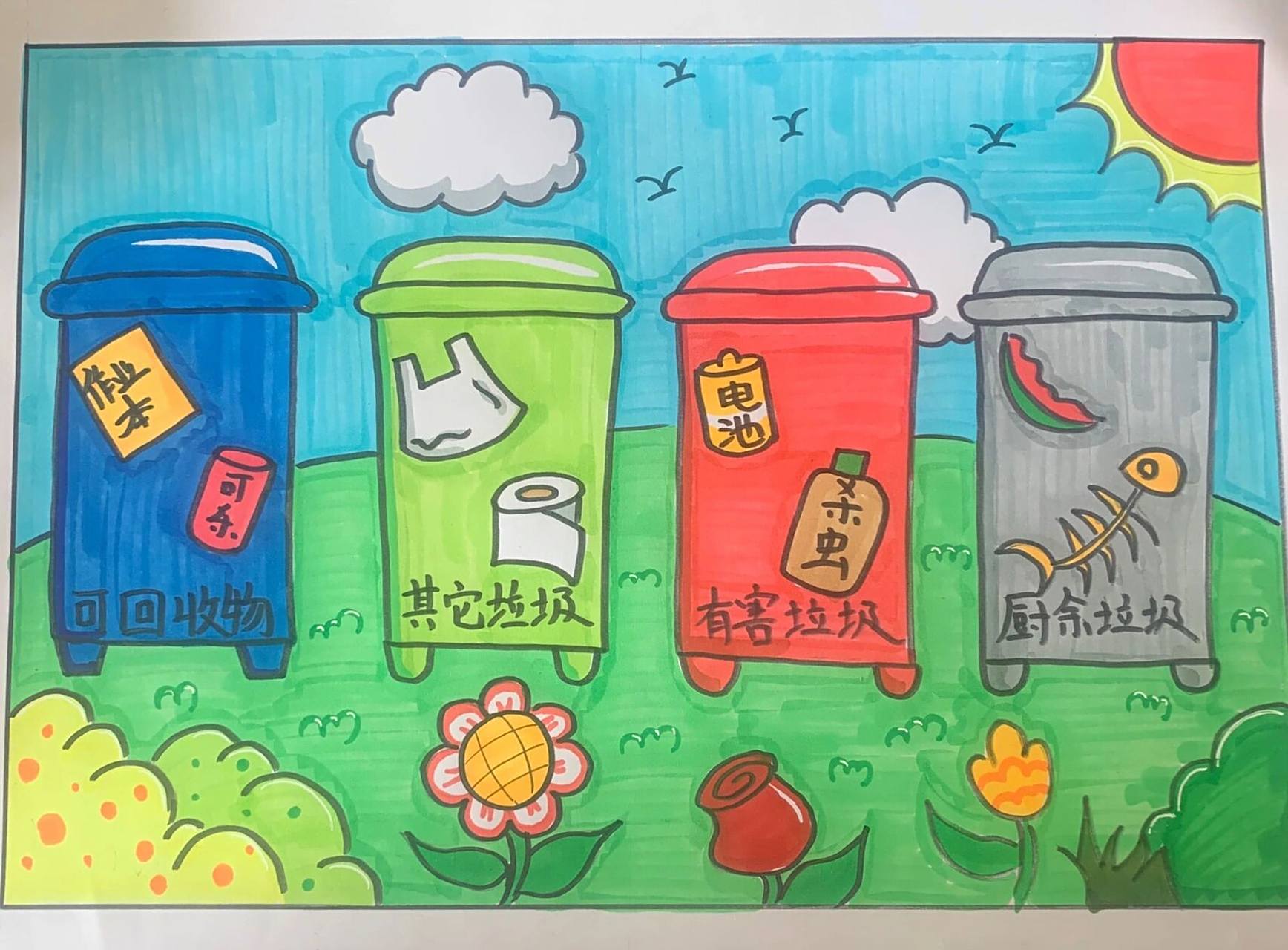 垃圾分类儿童画5-8岁