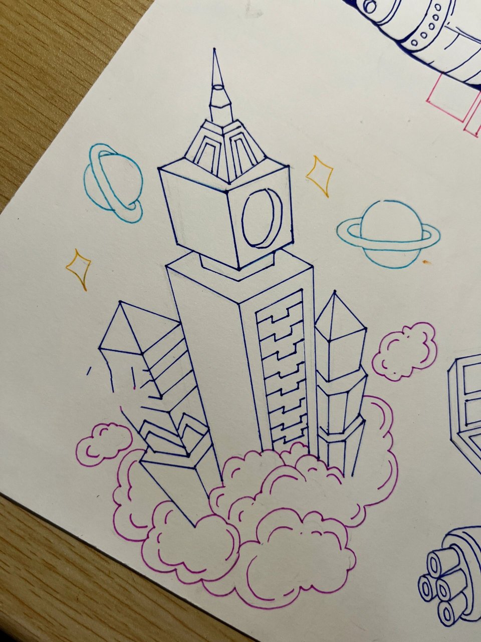 【马克笔手绘】科技元素线稿 手绘定模版的同学,科技画面是必备的.