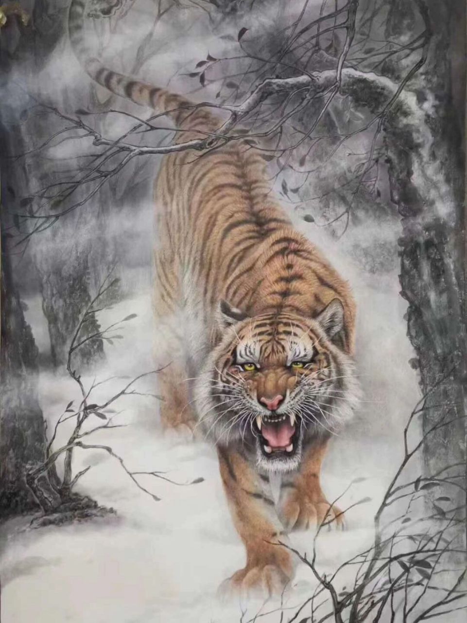 陈念岗工笔虎 虎虎生威 虎啸山林 工笔老虎,画得十分逼真,细腻,生动
